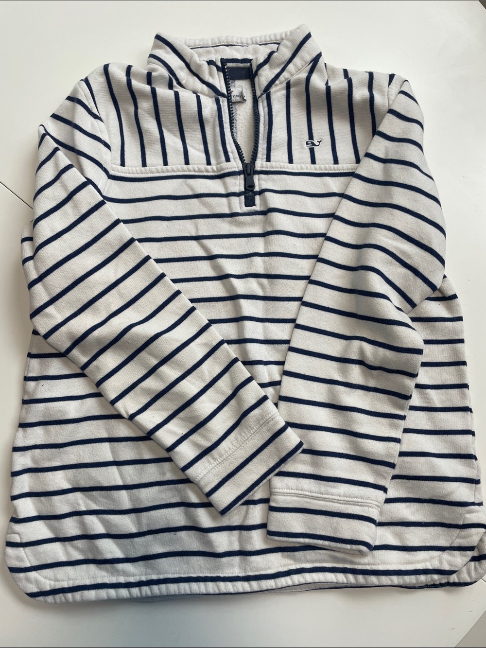 Vineyard Vines White & Navy Striped Half-Zip Sweatshirt